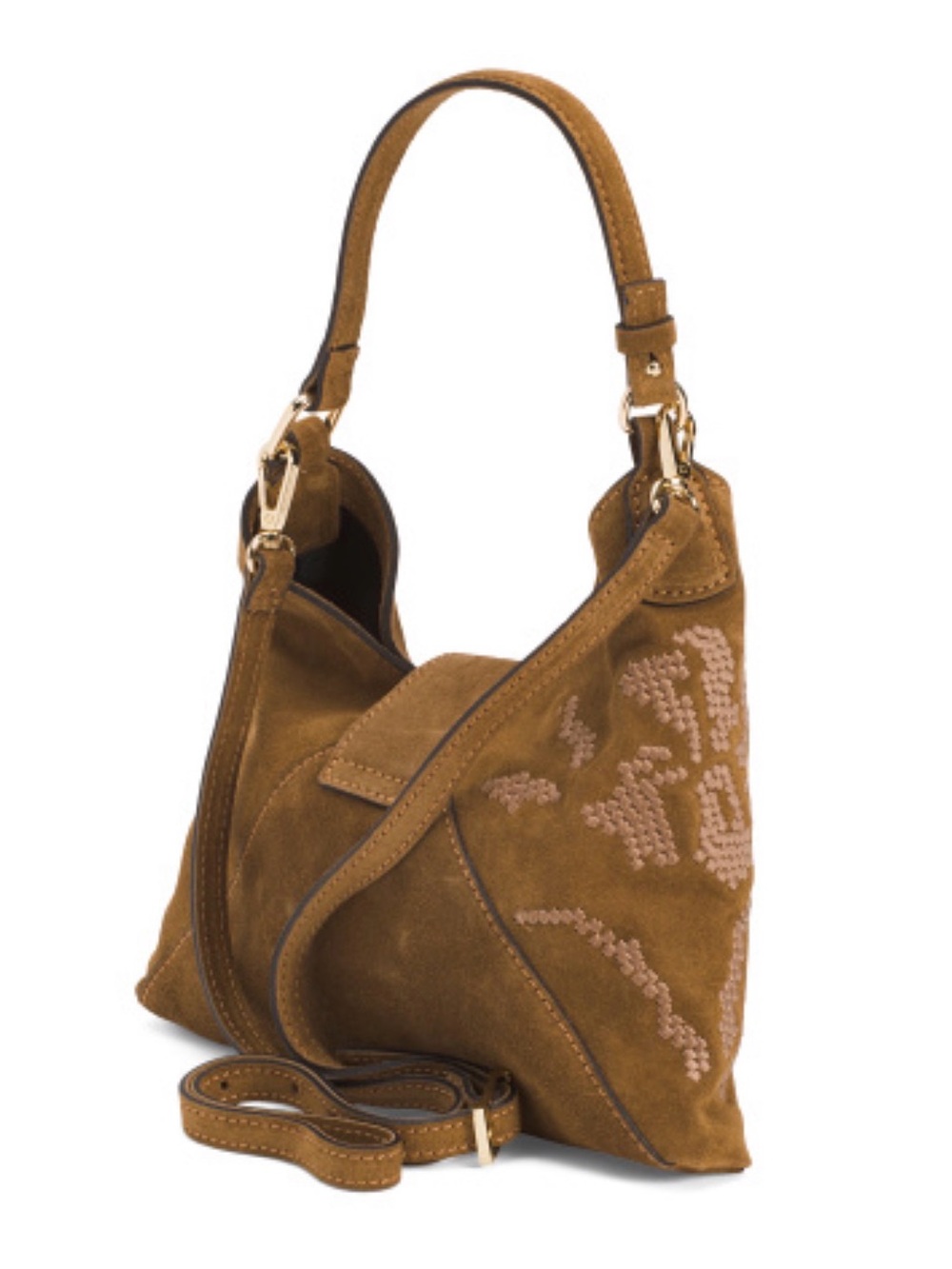 Divina Firenze Honey Suede Embroidered Mini Hobo Bag Made in Italy OS NWOT - Picture 2 of 15